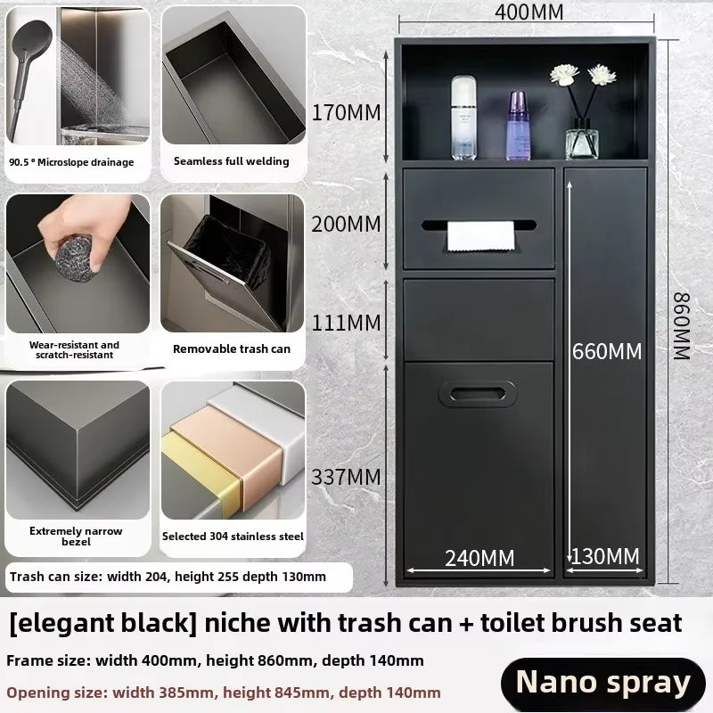 Toilet Inserted Cabinet Stainless Steel Inserted Toilet Niche Inserted Toilet Brush Multifunctional Trash Can Shelf