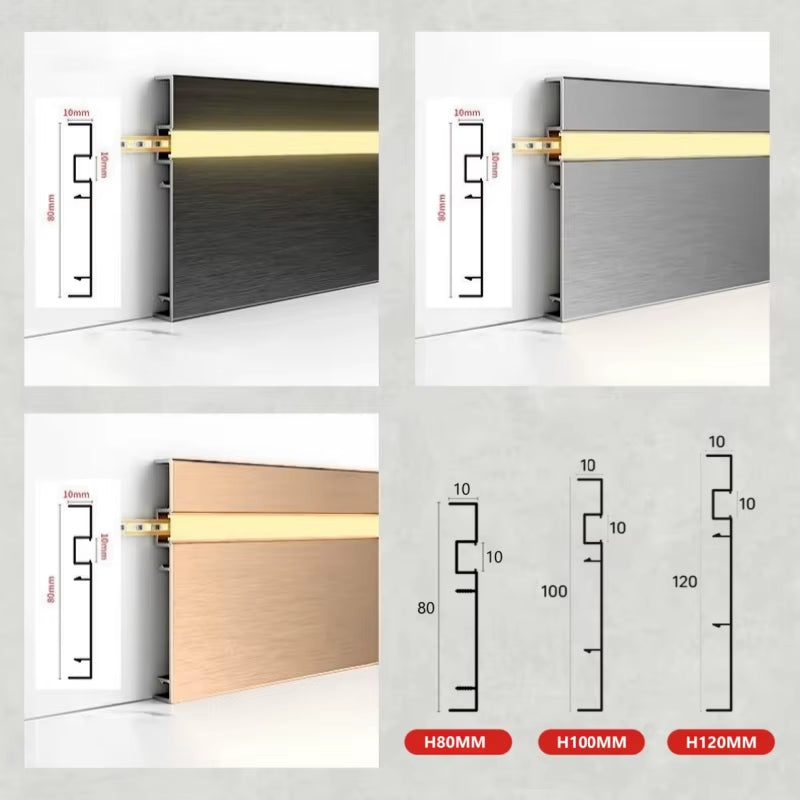 H8/10Cm Brushed LED Skirting Line 0.5M 1M LED Aluminium Profile Floor Baseboard Bar Strip Light Metal Wall Skirting Linear Lamp