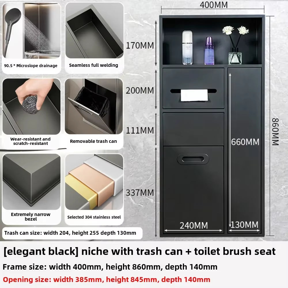 Toilet Inserted Cabinet Stainless Steel Inserted Toilet Niche Inserted Toilet Brush Multifunctional Trash Can Shelf