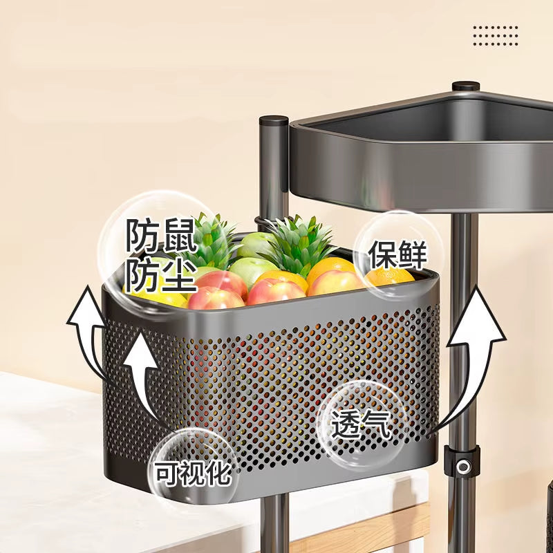 360 Rotating Storage Basket Trolley Multi-Storey Rack Metal Kitchen Corner Storage Shelf Fruit Vegetable Organizer with Wheel
