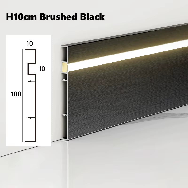 H8/10Cm Brushed LED Skirting Line 0.5M 1M LED Aluminium Profile Floor Baseboard Bar Strip Light Metal Wall Skirting Linear Lamp