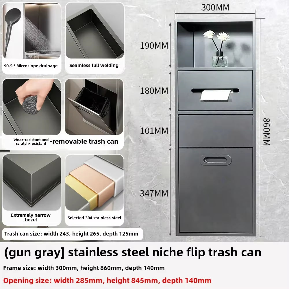 Toilet Inserted Cabinet Stainless Steel Inserted Toilet Niche Inserted Toilet Brush Multifunctional Trash Can Shelf