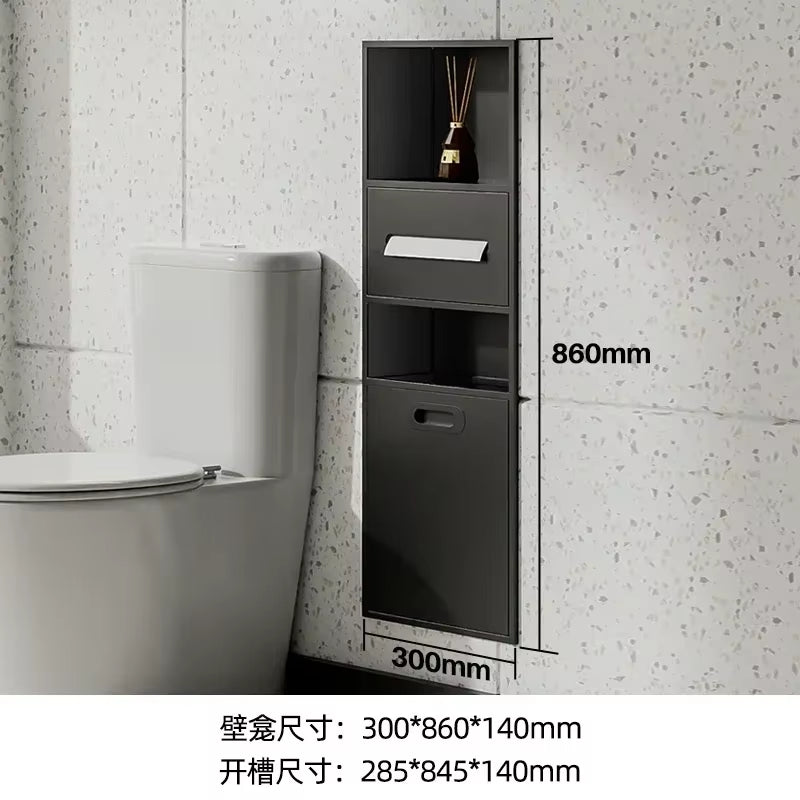 Stainless Steel Niche Bathroom Metal Embedded Trash Can Cabinet Finished Toilet Side Tissue Storage Rack
