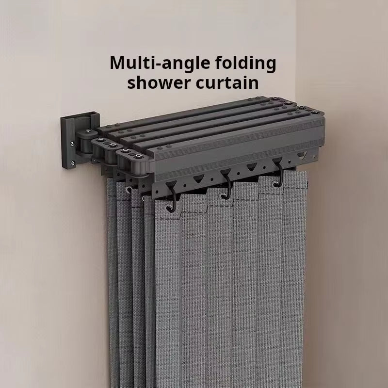 Foldable Shower Curtain Rod Set, Invisible Bathroom Partition Waterproof, Premium Dry-Wet Separation with Grommets