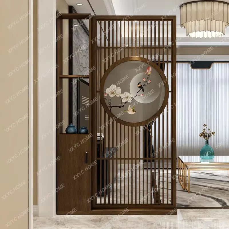 Custom Home Living Room Entrance Office New Japanese Solid Wood Grille Screen Mobile Baffle Wall