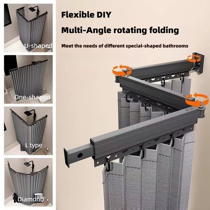 Foldable Shower Curtain Rod Set, Invisible Bathroom Partition Waterproof, Premium Dry-Wet Separation with Grommets