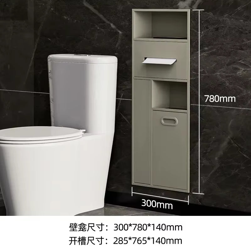 Stainless Steel Niche Bathroom Metal Embedded Trash Can Cabinet Finished Toilet Side Tissue Storage Rack