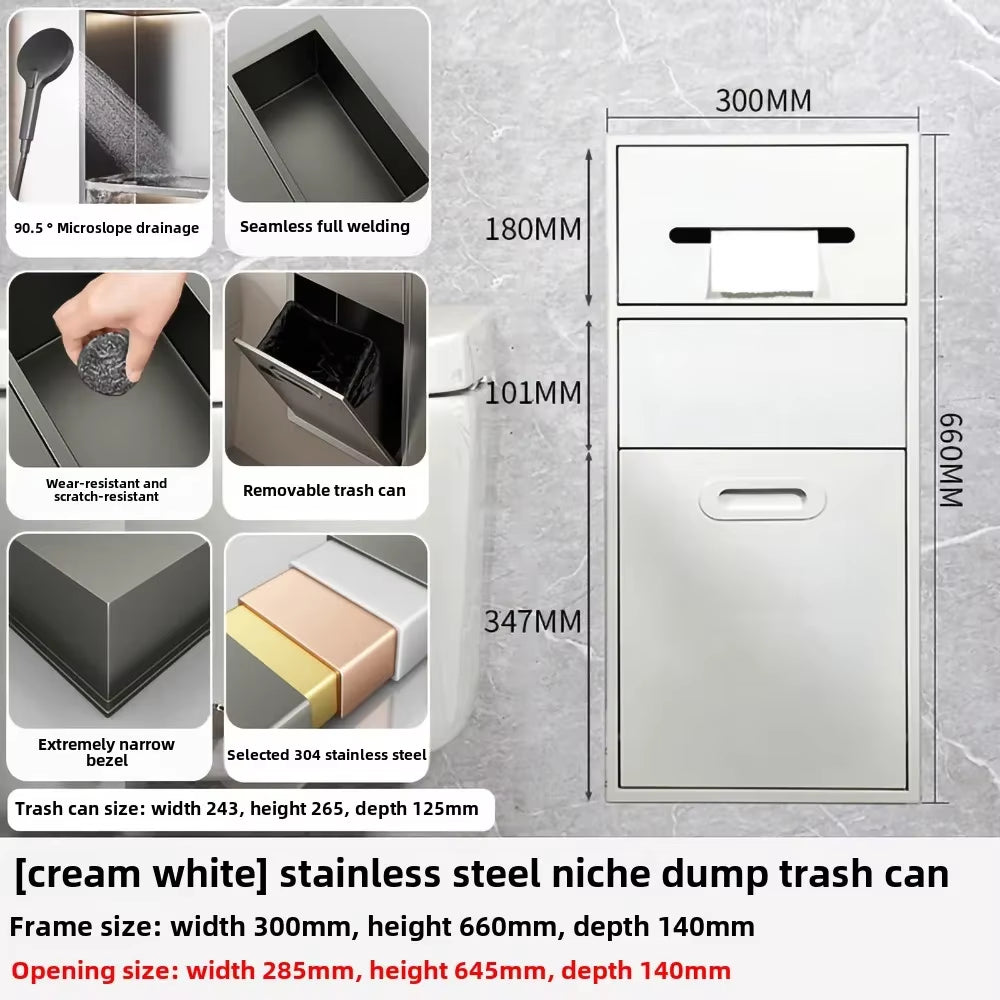 Toilet Inserted Cabinet Stainless Steel Inserted Toilet Niche Inserted Toilet Brush Multifunctional Trash Can Shelf