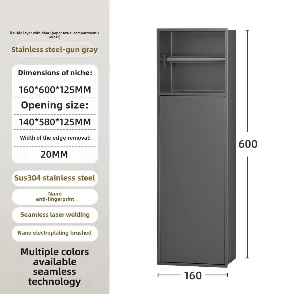 Toilet Inserted Cabinet Stainless Steel Inserted Toilet Niche Inserted Toilet Brush Multifunctional Trash Can Shelf