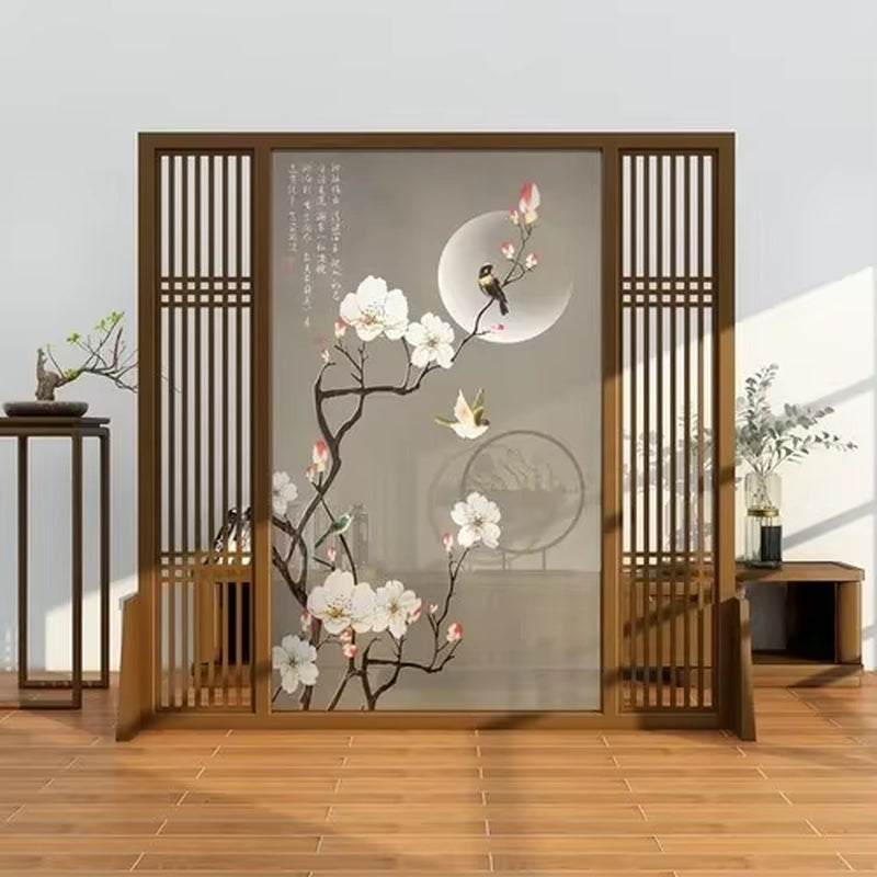 Custom Home Living Room Entrance Office New Japanese Solid Wood Grille Screen Mobile Baffle Wall