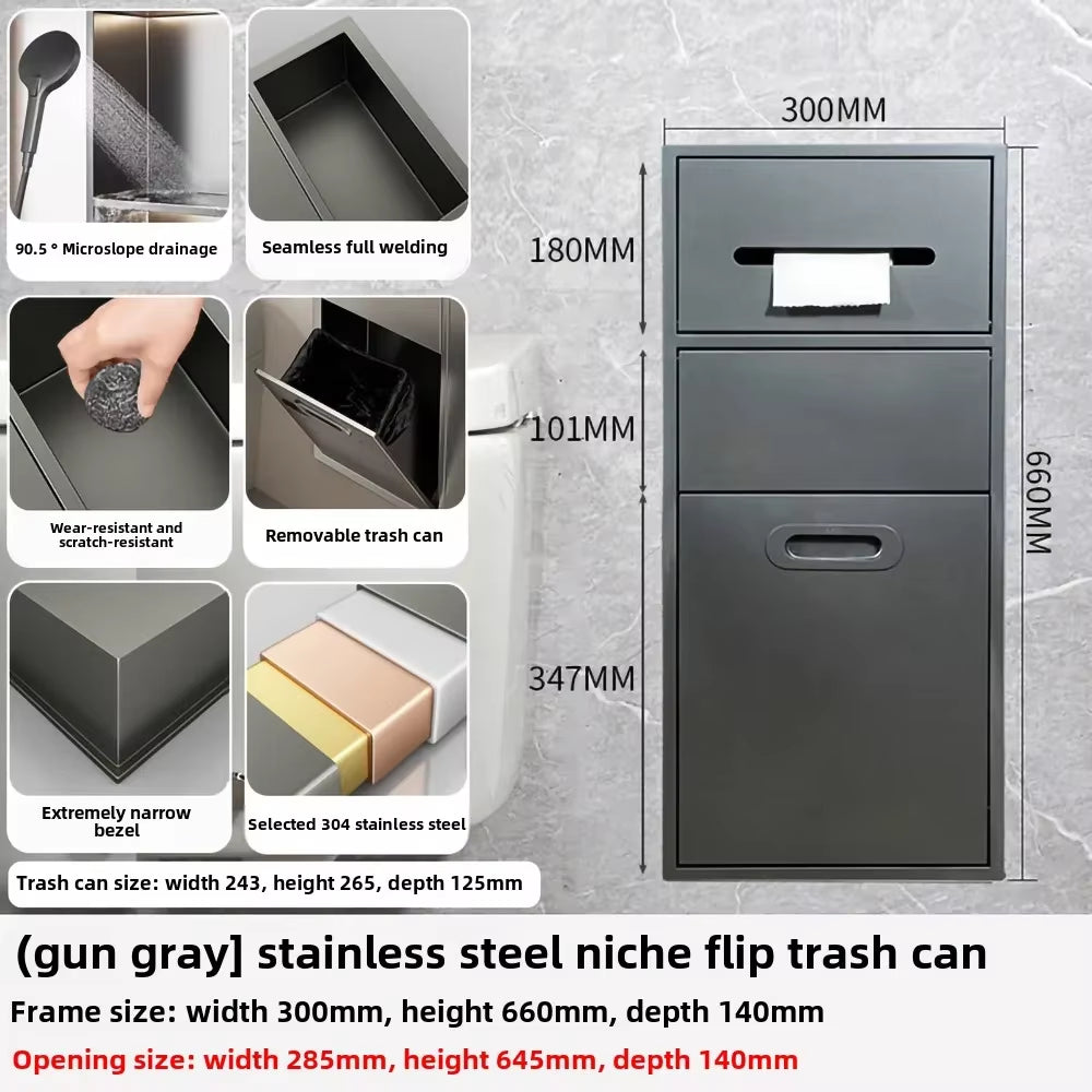 Toilet Inserted Cabinet Stainless Steel Inserted Toilet Niche Inserted Toilet Brush Multifunctional Trash Can Shelf