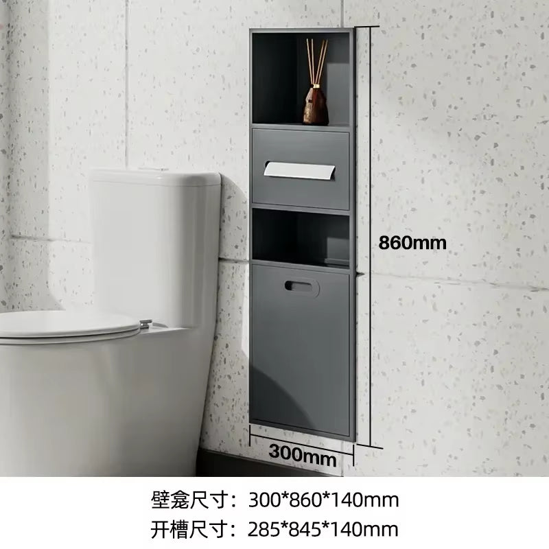 Stainless Steel Niche Bathroom Metal Embedded Trash Can Cabinet Finished Toilet Side Tissue Storage Rack