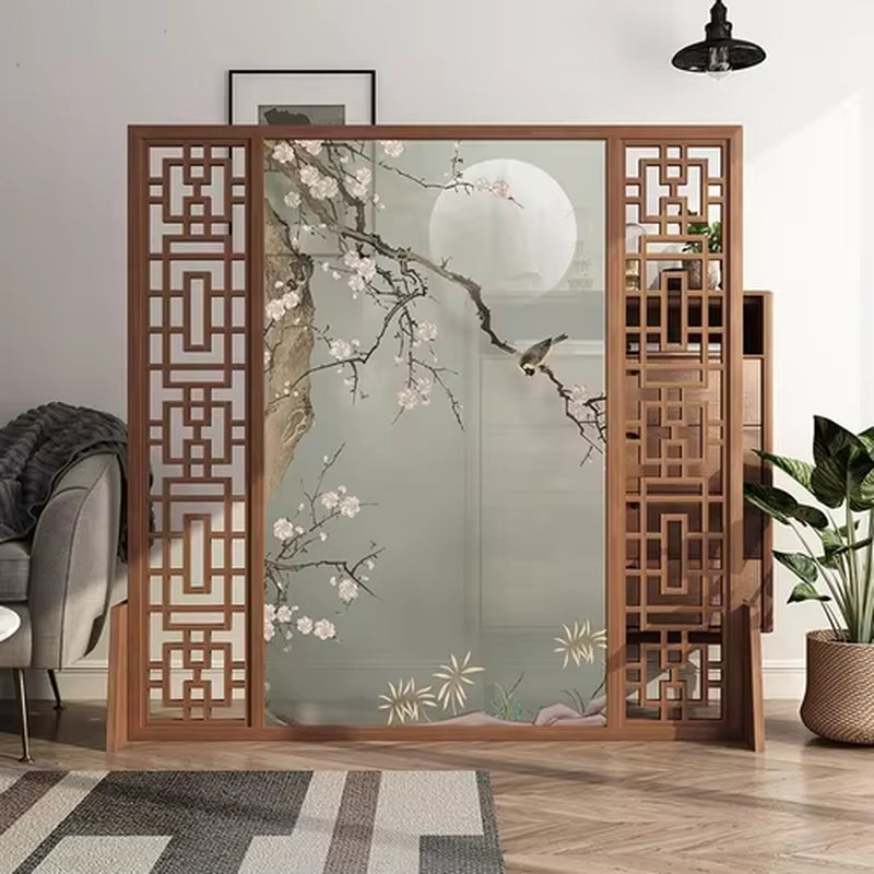 Custom Home Living Room Entrance Office New Japanese Solid Wood Grille Screen Mobile Baffle Wall