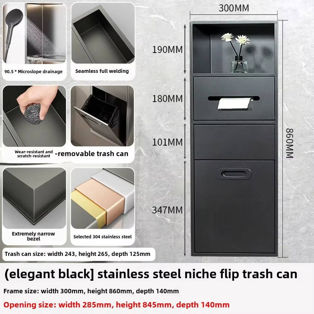 Toilet Inserted Cabinet Stainless Steel Inserted Toilet Niche Inserted Toilet Brush Multifunctional Trash Can Shelf