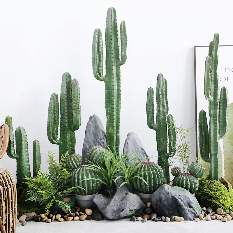 Simulated Cactus, Immortal Pillar Ball Measuring Ruler, Tropical Plant Landscape Floor-Standing Ornament Home Decor