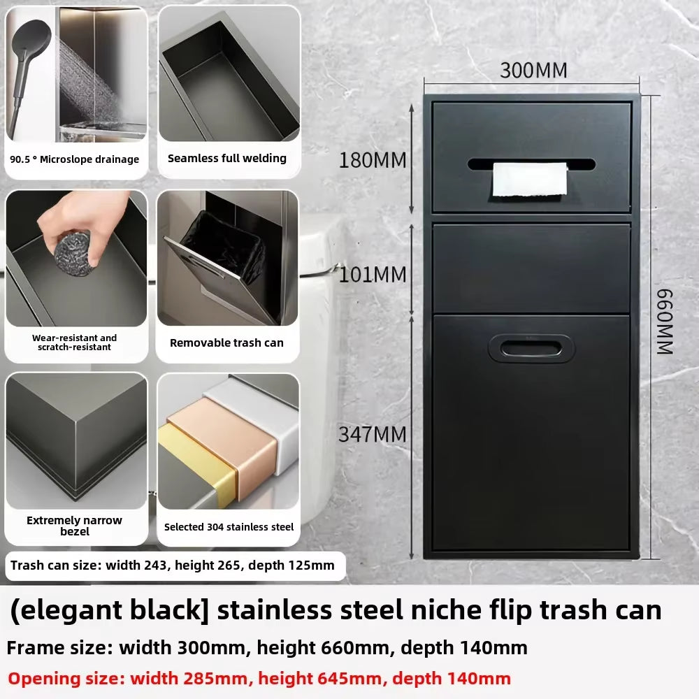 Toilet Inserted Cabinet Stainless Steel Inserted Toilet Niche Inserted Toilet Brush Multifunctional Trash Can Shelf