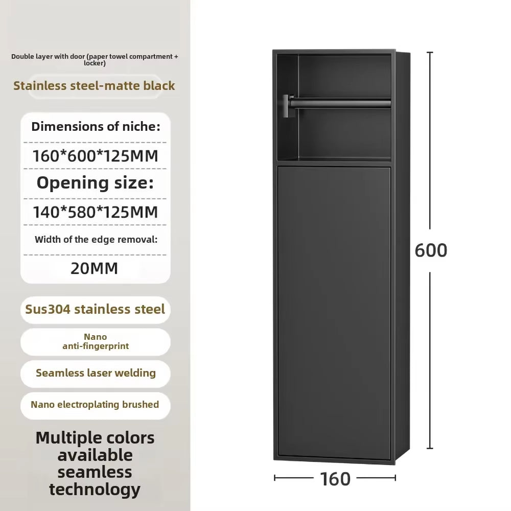 Toilet Inserted Cabinet Stainless Steel Inserted Toilet Niche Inserted Toilet Brush Multifunctional Trash Can Shelf
