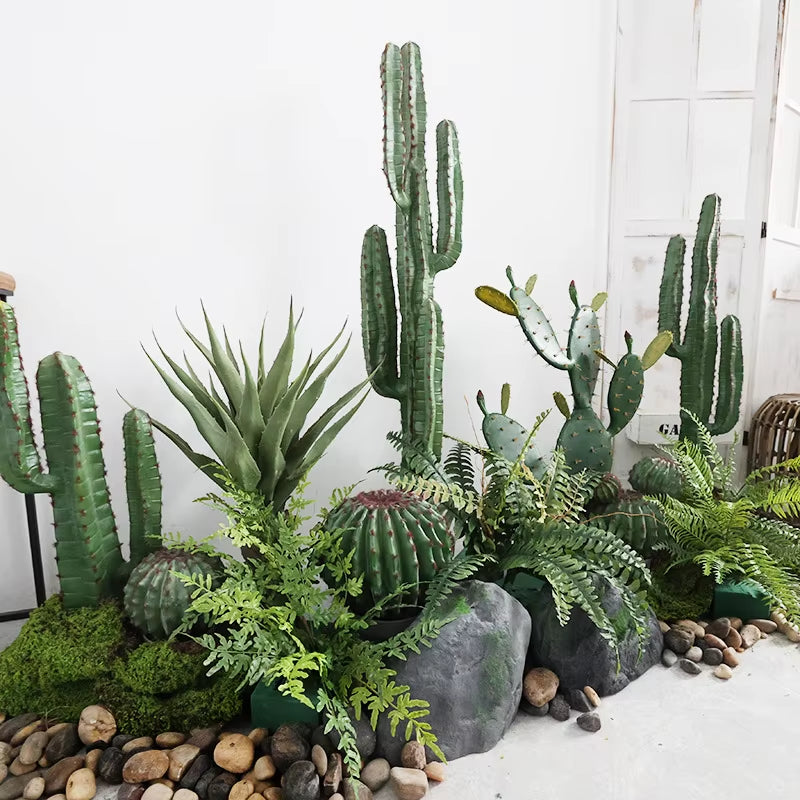 Simulated Cactus, Immortal Pillar Ball Measuring Ruler, Tropical Plant Landscape Floor-Standing Ornament Home Decor