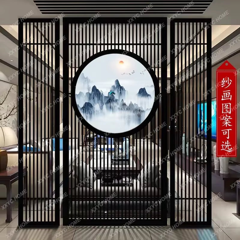 Custom Home Living Room Entrance Office New Japanese Solid Wood Grille Screen Mobile Baffle Wall