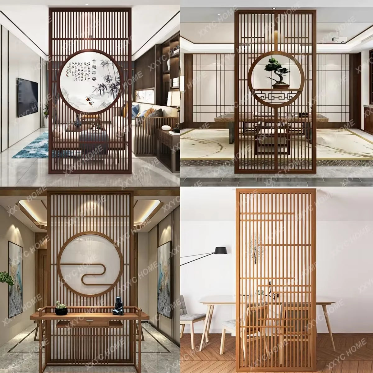 Custom Home Living Room Entrance Office New Japanese Solid Wood Grille Screen Mobile Baffle Wall