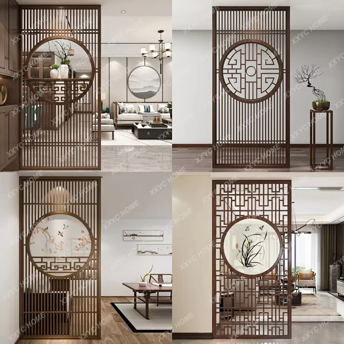 Custom Home Living Room Entrance Office New Japanese Solid Wood Grille Screen Mobile Baffle Wall