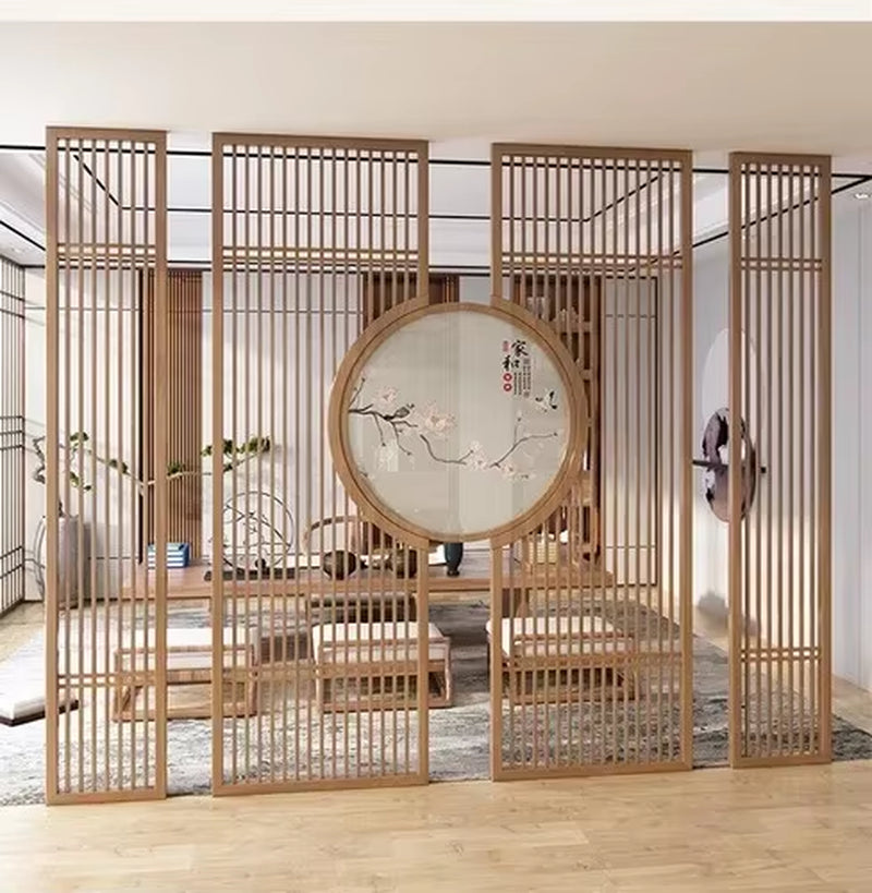 Custom Home Living Room Entrance Office New Japanese Solid Wood Grille Screen Mobile Baffle Wall