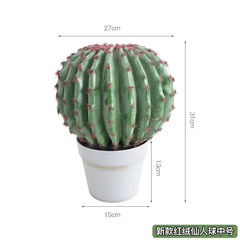 Simulated Cactus, Immortal Pillar Ball Measuring Ruler, Tropical Plant Landscape Floor-Standing Ornament Home Decor
