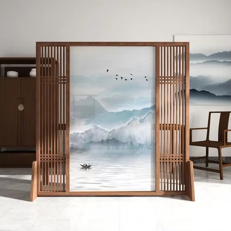 Custom Home Living Room Entrance Office New Japanese Solid Wood Grille Screen Mobile Baffle Wall