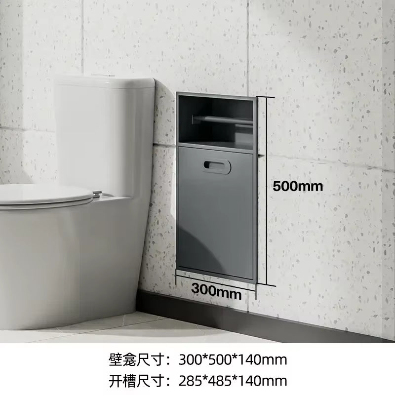 Stainless Steel Niche Bathroom Metal Embedded Trash Can Cabinet Finished Toilet Side Tissue Storage Rack