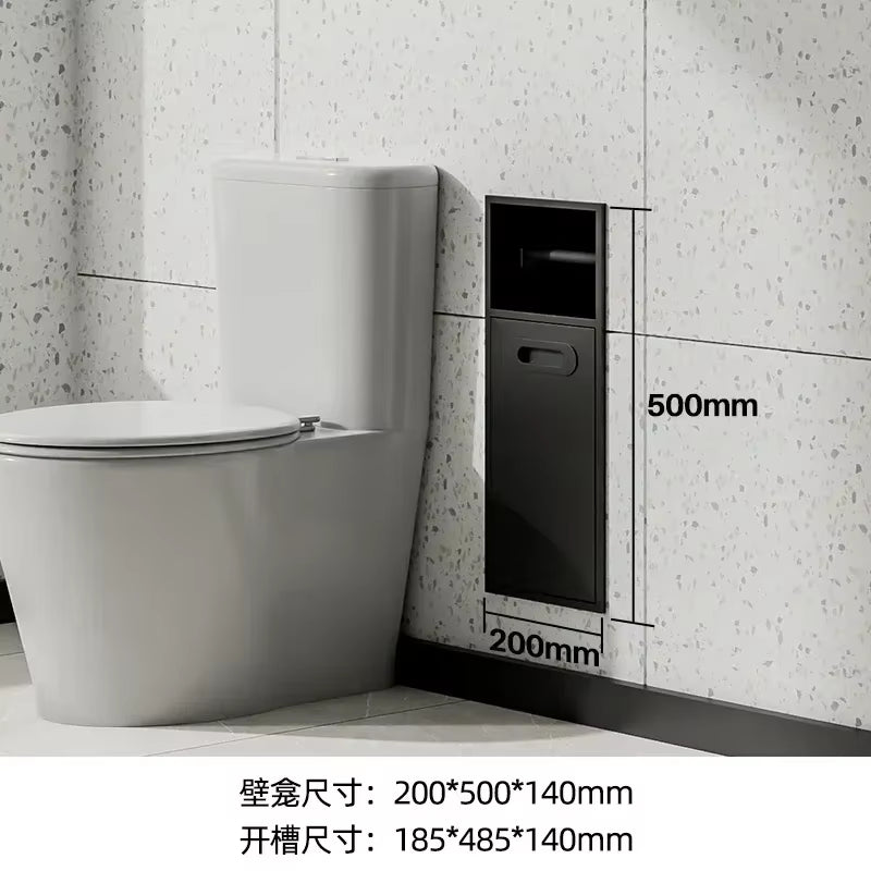 Stainless Steel Niche Bathroom Metal Embedded Trash Can Cabinet Finished Toilet Side Tissue Storage Rack