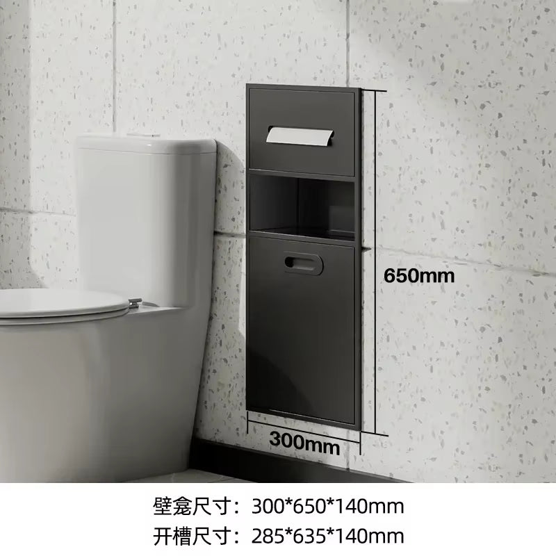 Stainless Steel Niche Bathroom Metal Embedded Trash Can Cabinet Finished Toilet Side Tissue Storage Rack