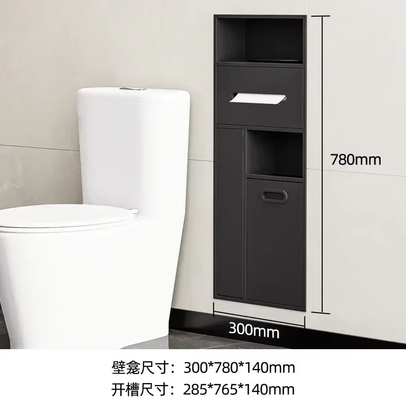 Stainless Steel Niche Bathroom Metal Embedded Trash Can Cabinet Finished Toilet Side Tissue Storage Rack