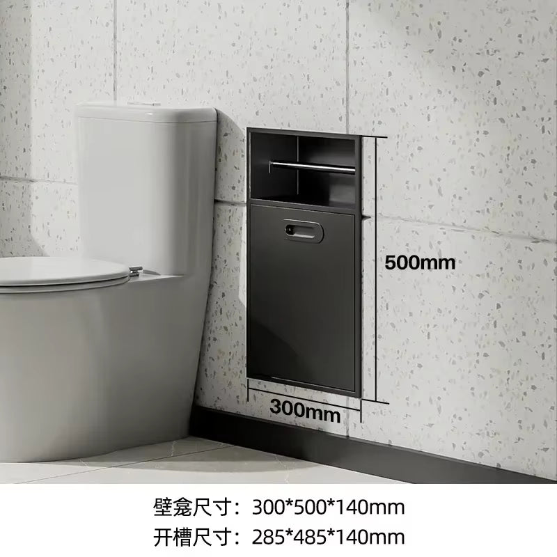Stainless Steel Niche Bathroom Metal Embedded Trash Can Cabinet Finished Toilet Side Tissue Storage Rack