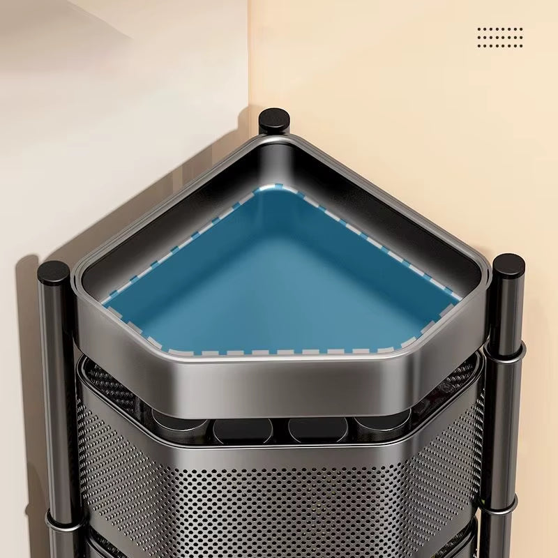 360 Rotating Storage Basket Trolley Multi-Storey Rack Metal Kitchen Corner Storage Shelf Fruit Vegetable Organizer with Wheel