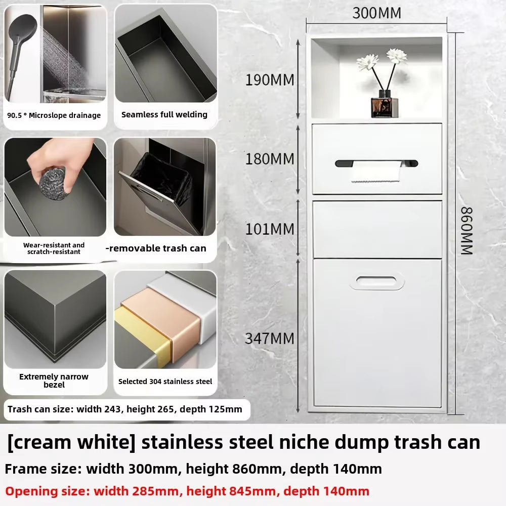 Toilet Inserted Cabinet Stainless Steel Inserted Toilet Niche Inserted Toilet Brush Multifunctional Trash Can Shelf