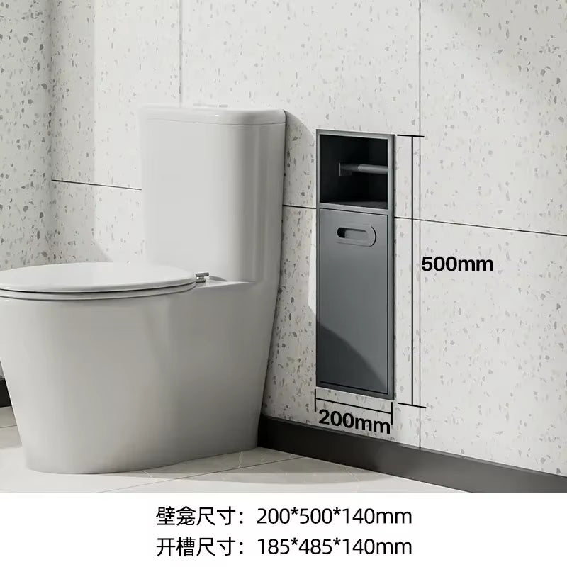 Stainless Steel Niche Bathroom Metal Embedded Trash Can Cabinet Finished Toilet Side Tissue Storage Rack