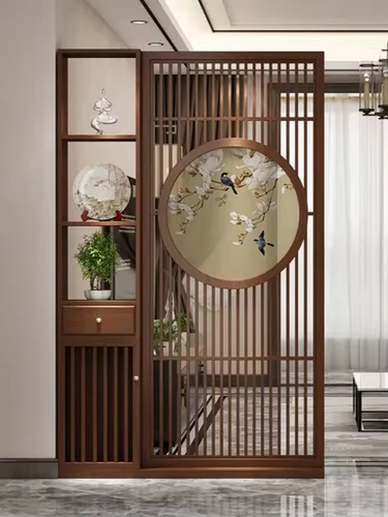 Custom Home Living Room Entrance Office New Japanese Solid Wood Grille Screen Mobile Baffle Wall