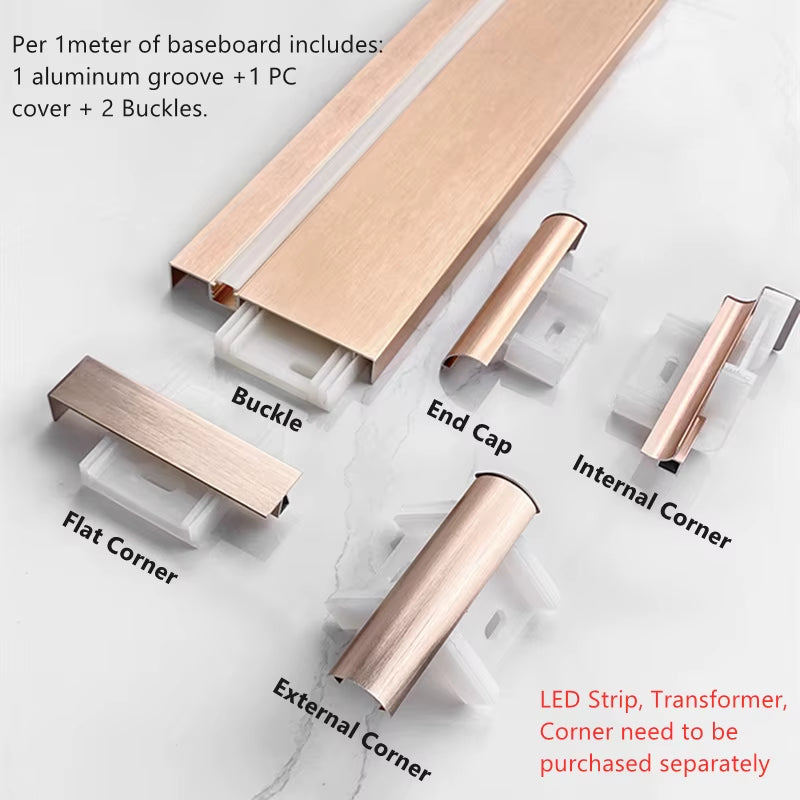 H8/10Cm Brushed LED Skirting Line 0.5M 1M LED Aluminium Profile Floor Baseboard Bar Strip Light Metal Wall Skirting Linear Lamp