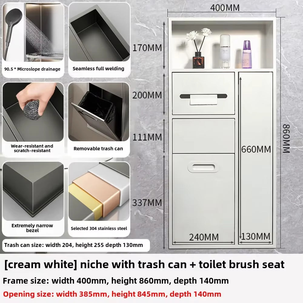 Toilet Inserted Cabinet Stainless Steel Inserted Toilet Niche Inserted Toilet Brush Multifunctional Trash Can Shelf