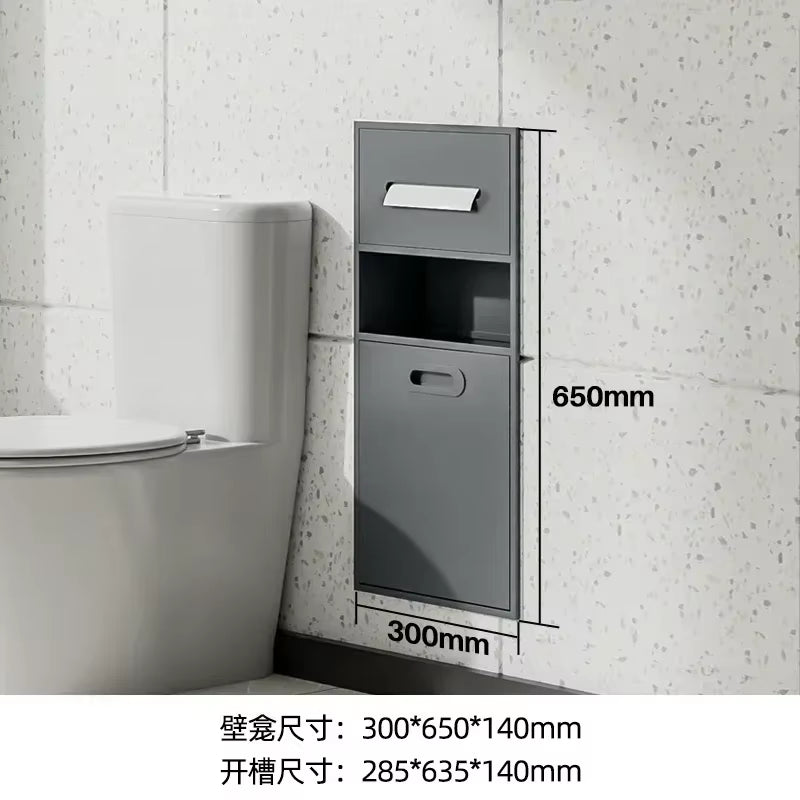 Stainless Steel Niche Bathroom Metal Embedded Trash Can Cabinet Finished Toilet Side Tissue Storage Rack