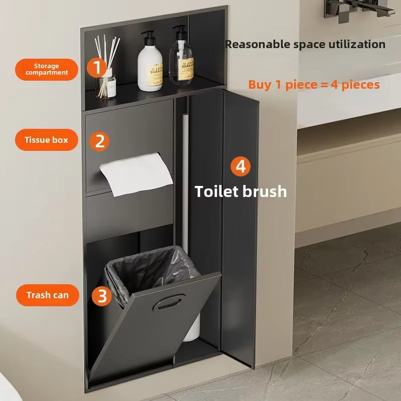 Toilet Inserted Cabinet Stainless Steel Inserted Toilet Niche Inserted Toilet Brush Multifunctional Trash Can Shelf
