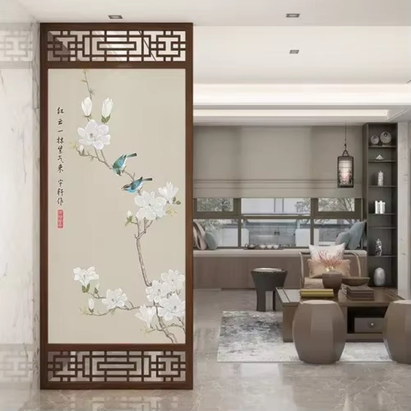 Custom Home Living Room Entrance Office New Japanese Solid Wood Grille Screen Mobile Baffle Wall